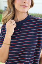 Terry Stripe Tee in Navy
