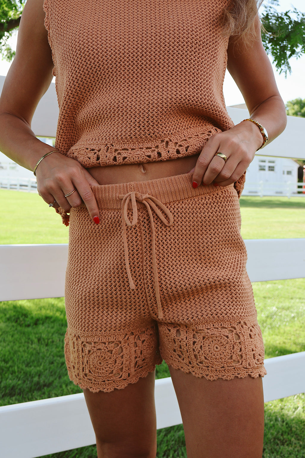 Tera Crochet Shorts in Dusty Apricot