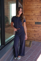 Cotton Knit Scallop Top in Navy