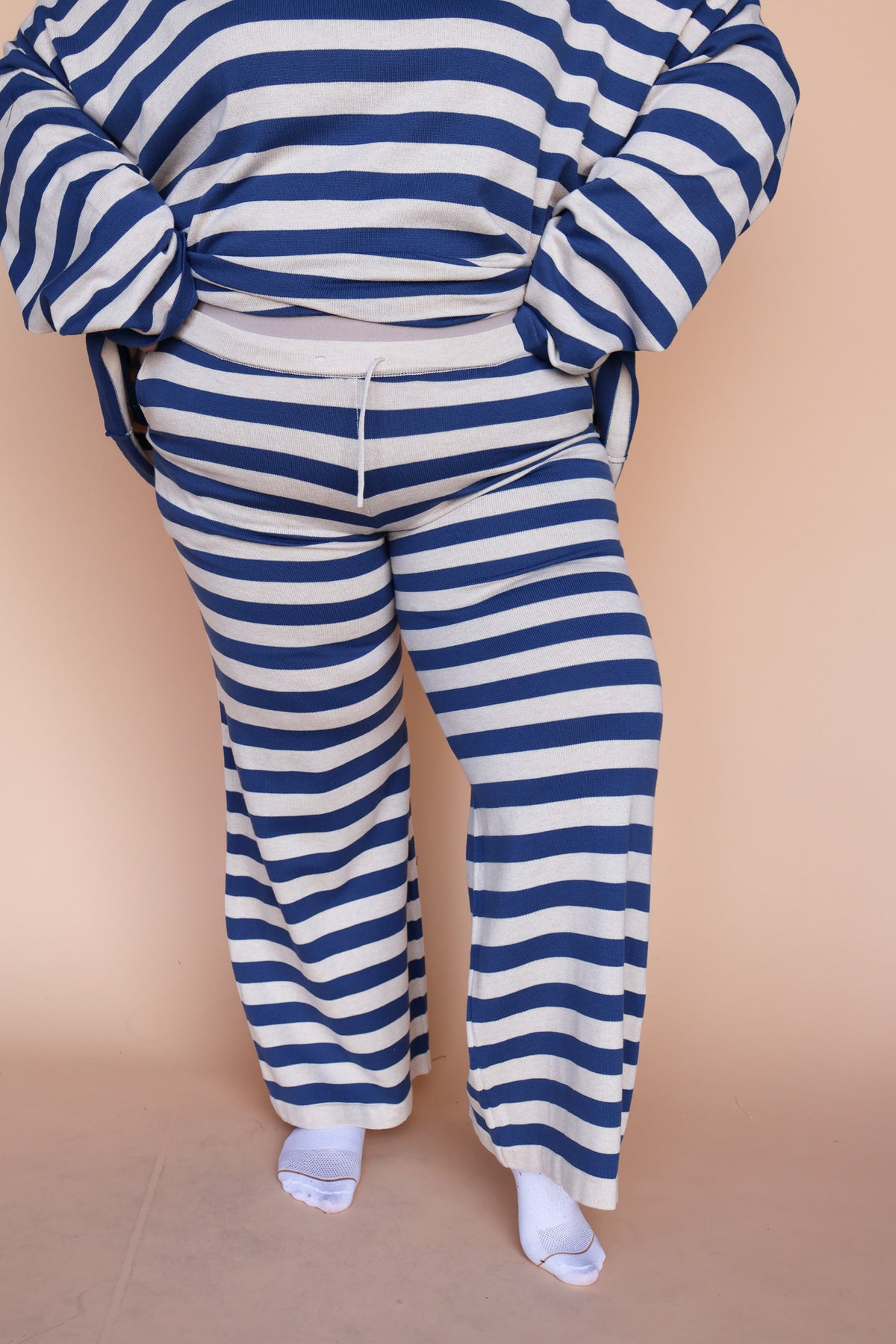 Gigi Stripe Knit Pants in Dusty Blue/Cream