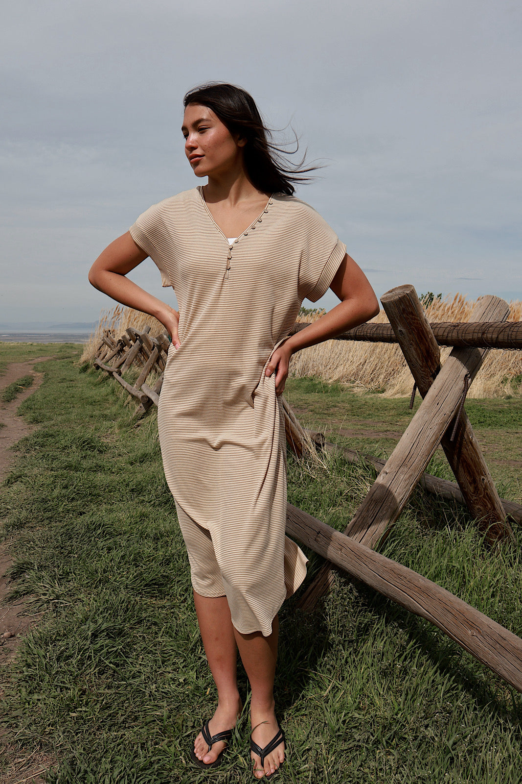 Shae Ribbed T-Shirt Dress in Camel 1X