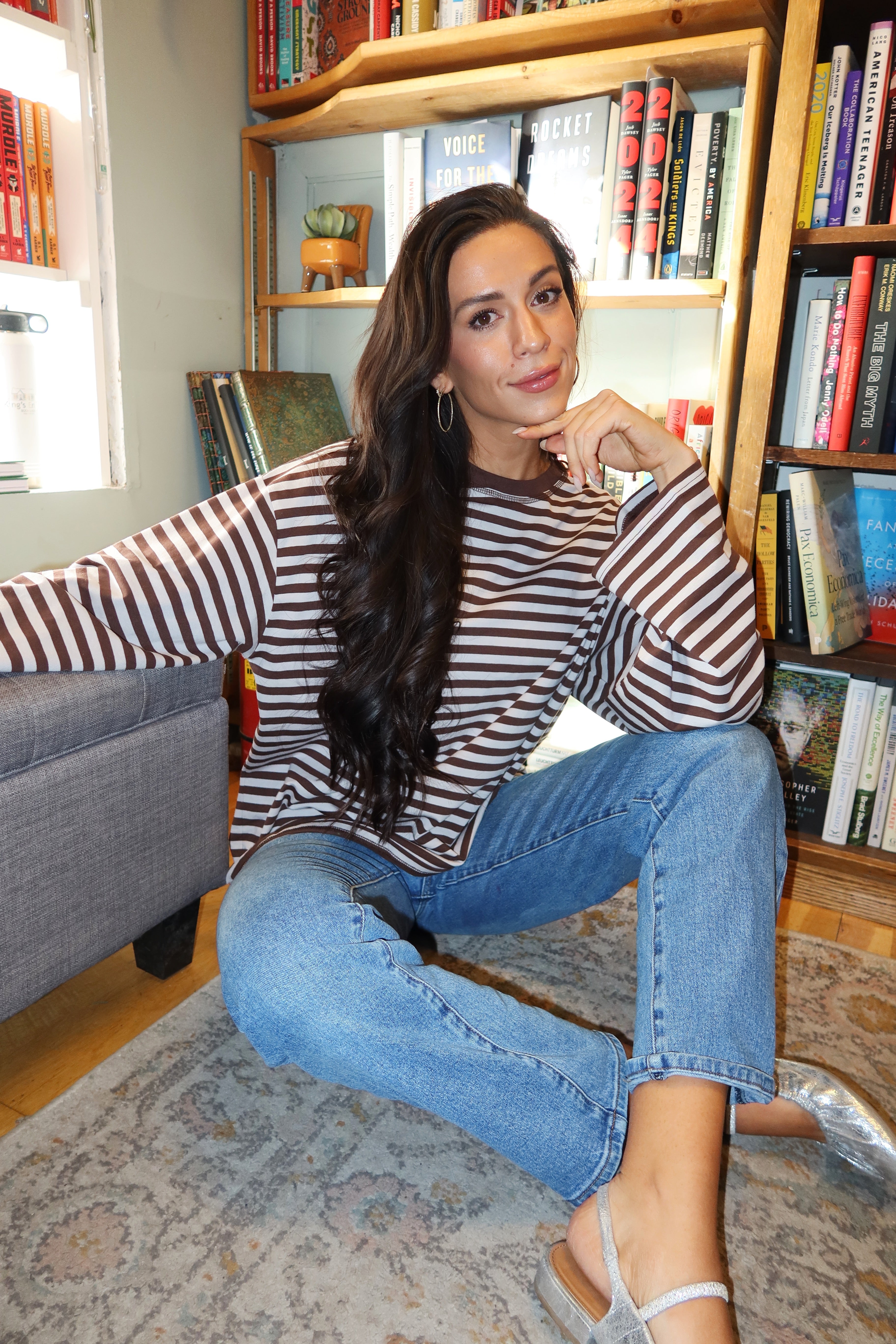 FINAL SALE - Elias Stripe Top in Grey Secondary image