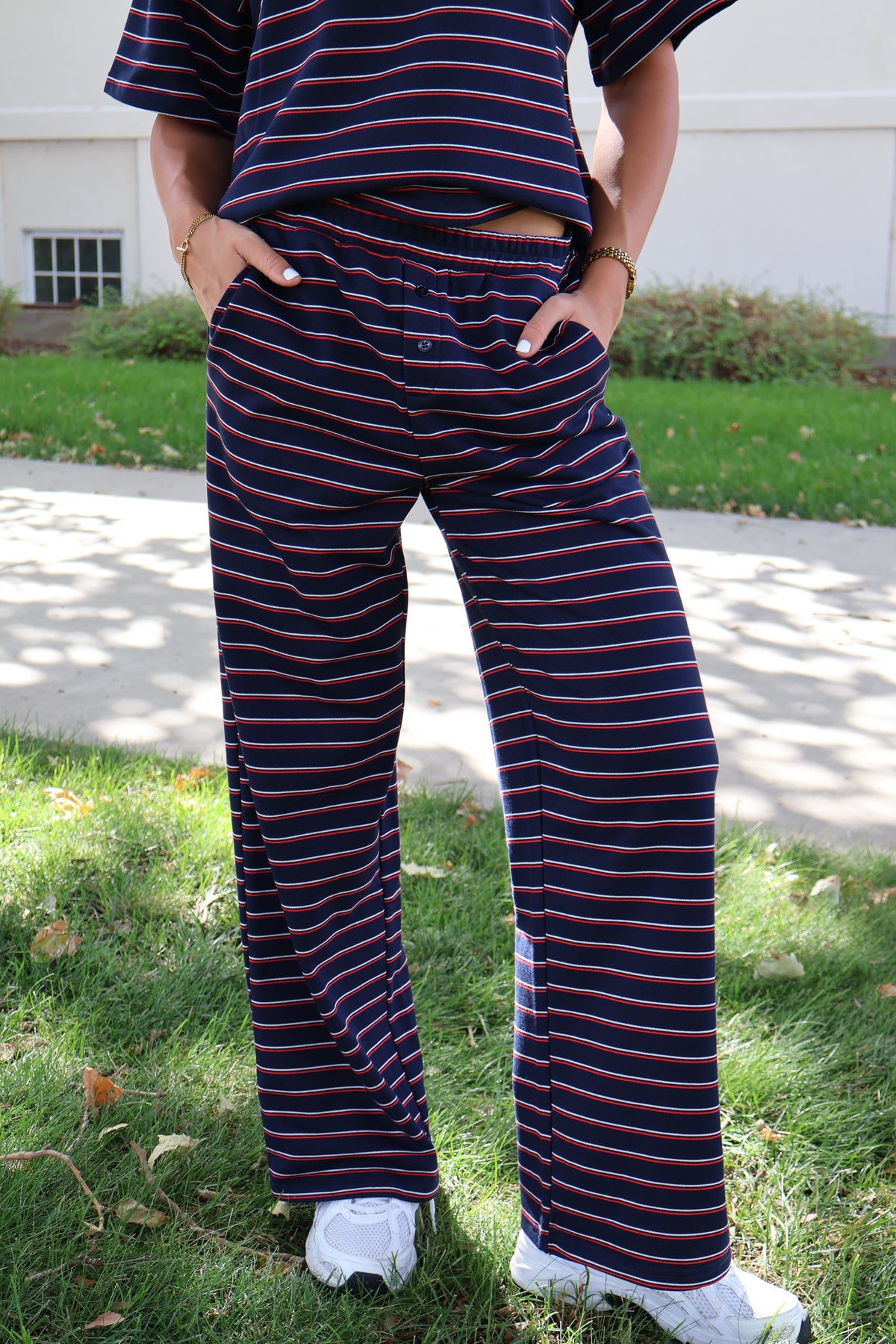 Terry Stripe Pants in Navy Secondary image