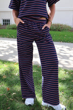 Terry Stripe Pants in Navy