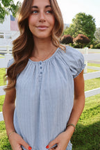Delaney Gingham Blouse in Dusty Blue