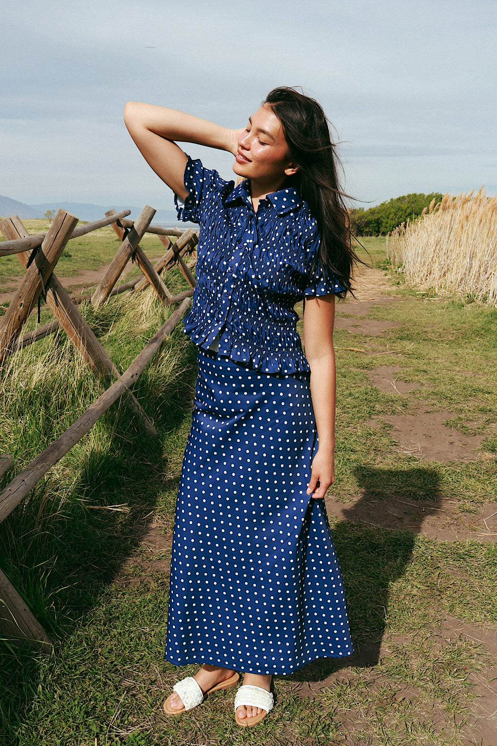 Dot Noir Smocked Top