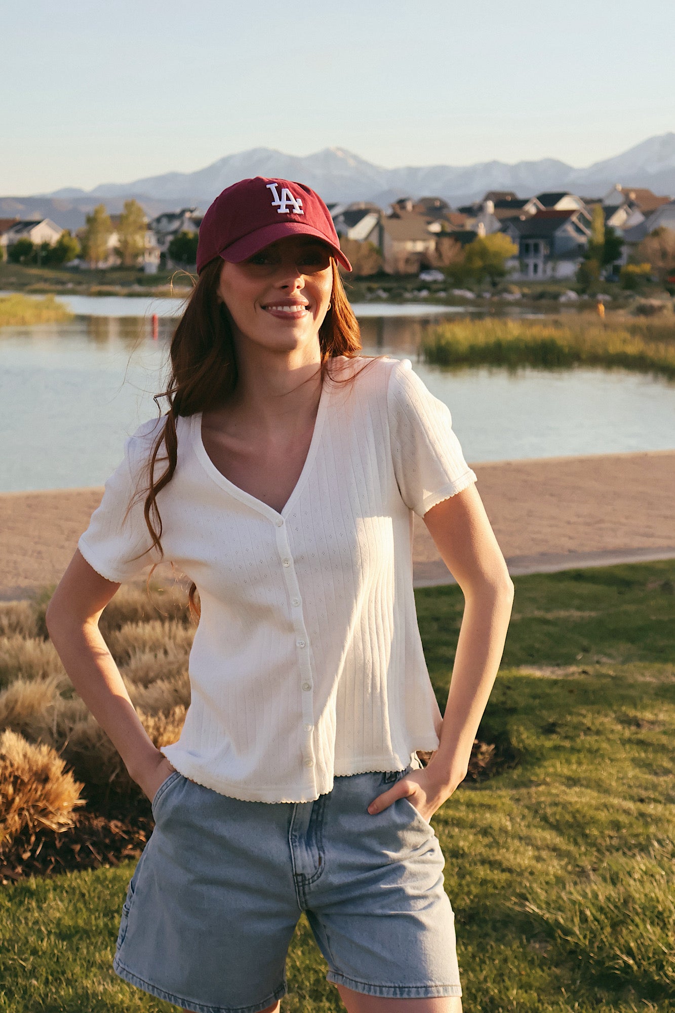 Leslie Pointelle V-Neck Tee