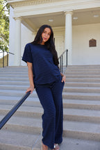 Porter Pinstripe Fleece Pants in Navy