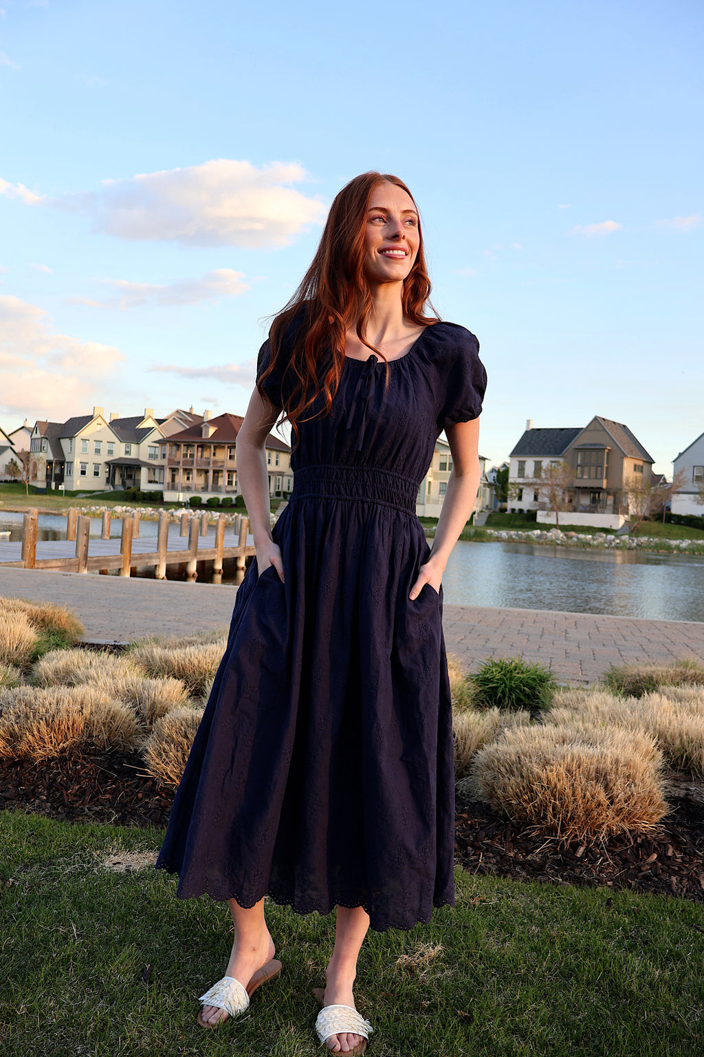 Nellie Embroidered Midi in Navy