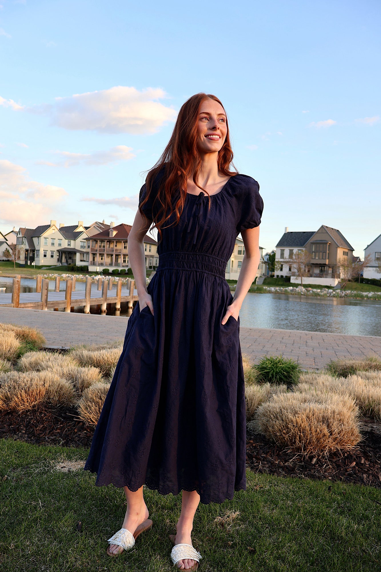 Nellie Embroidered Midi in Navy