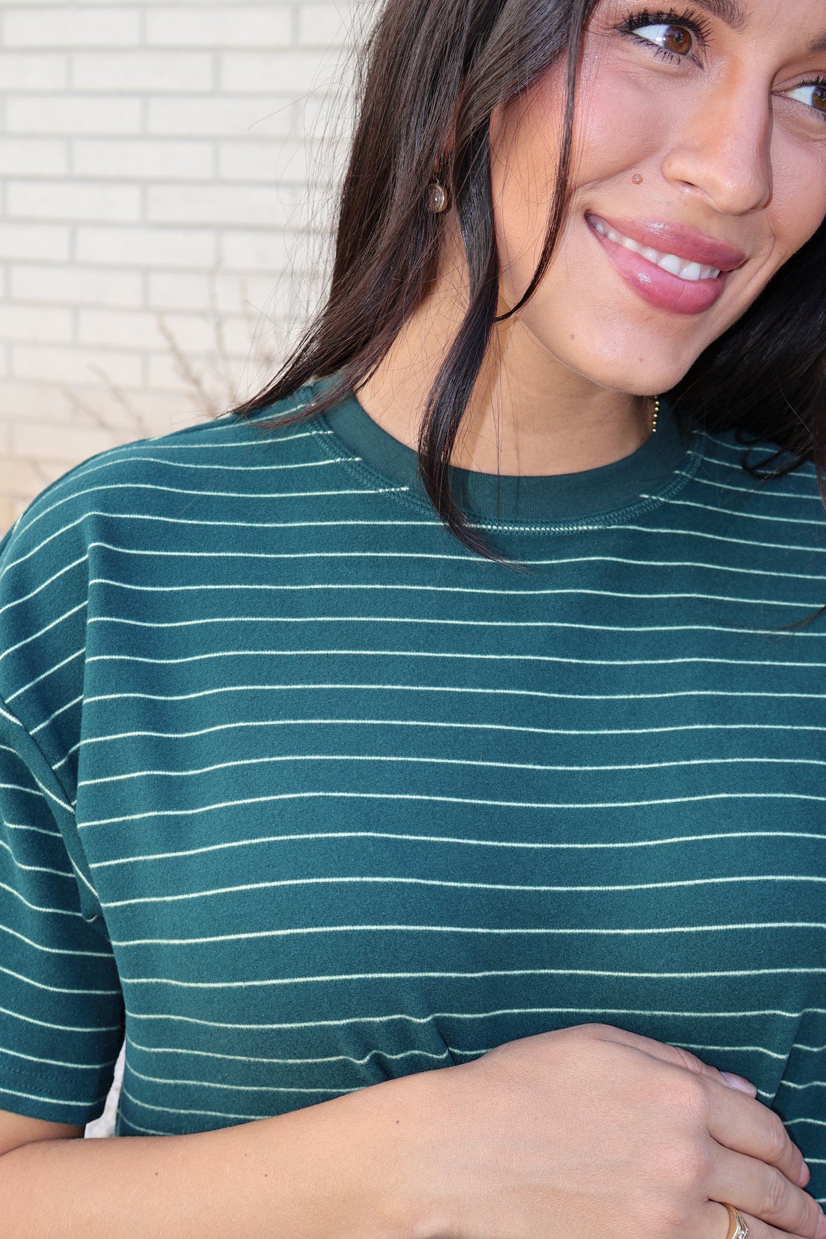 Porter Pinstripe Fleece Tee in Green