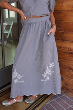 Gingham Embroidered Skirt in Navy