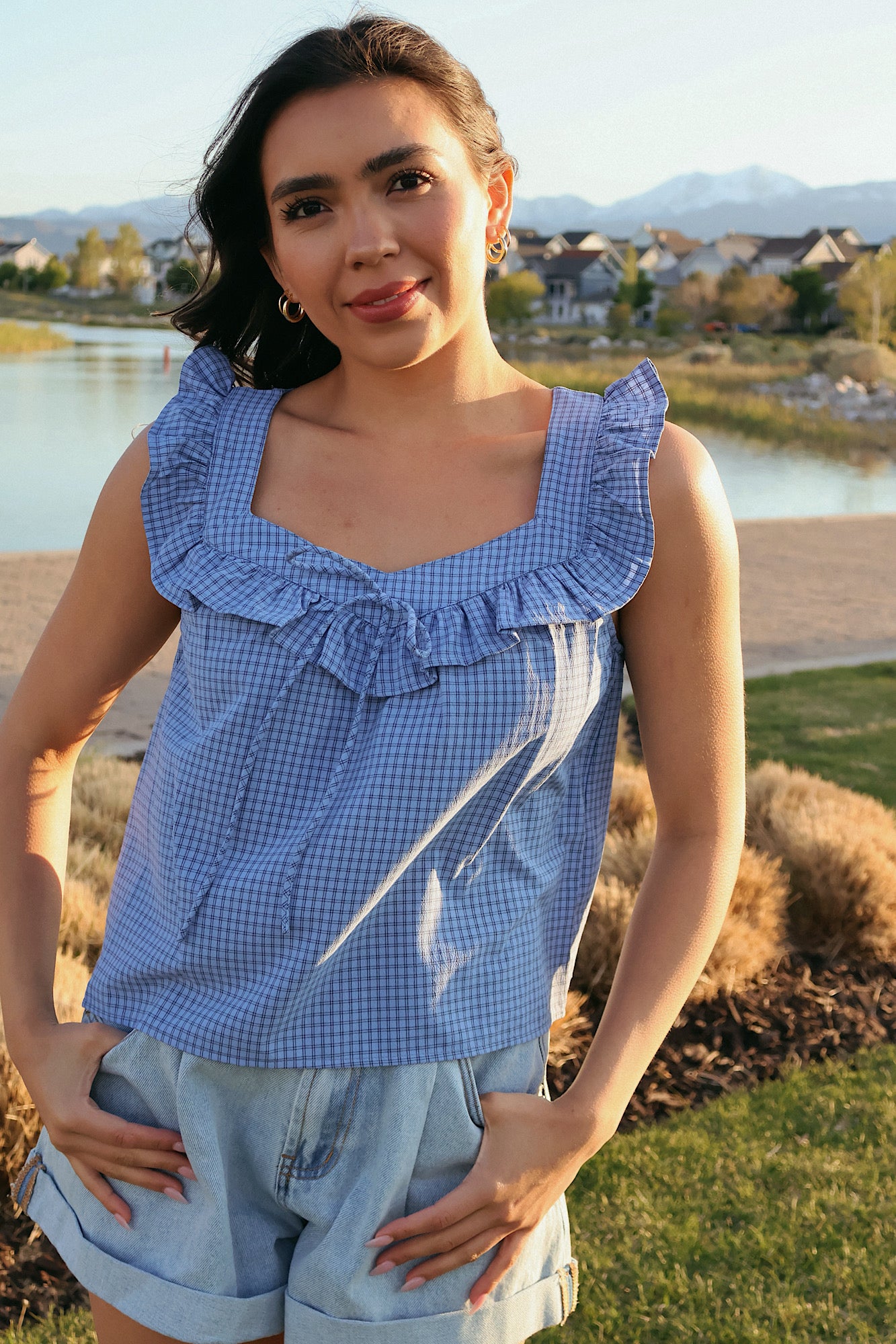 Gwen Checkered Tank in Blue