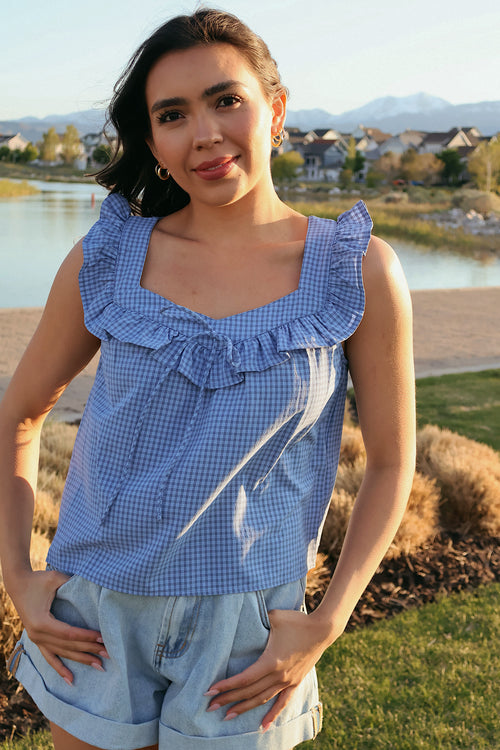 Gwen Checkered Tank in Blue
