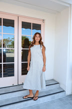 Laurel Pinstripe Midi in Dusty Blue