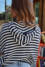 Zip Up Stripe Hoodie in Navy