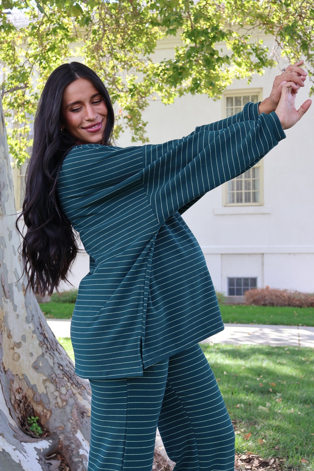 Porter Pinstripe Fleece Pullover in Green