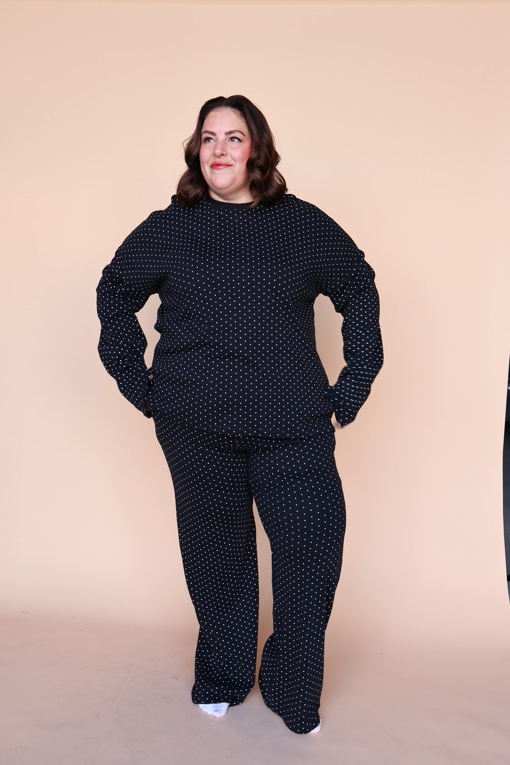 Blaire Polka Dot Pointelle Top in Black
