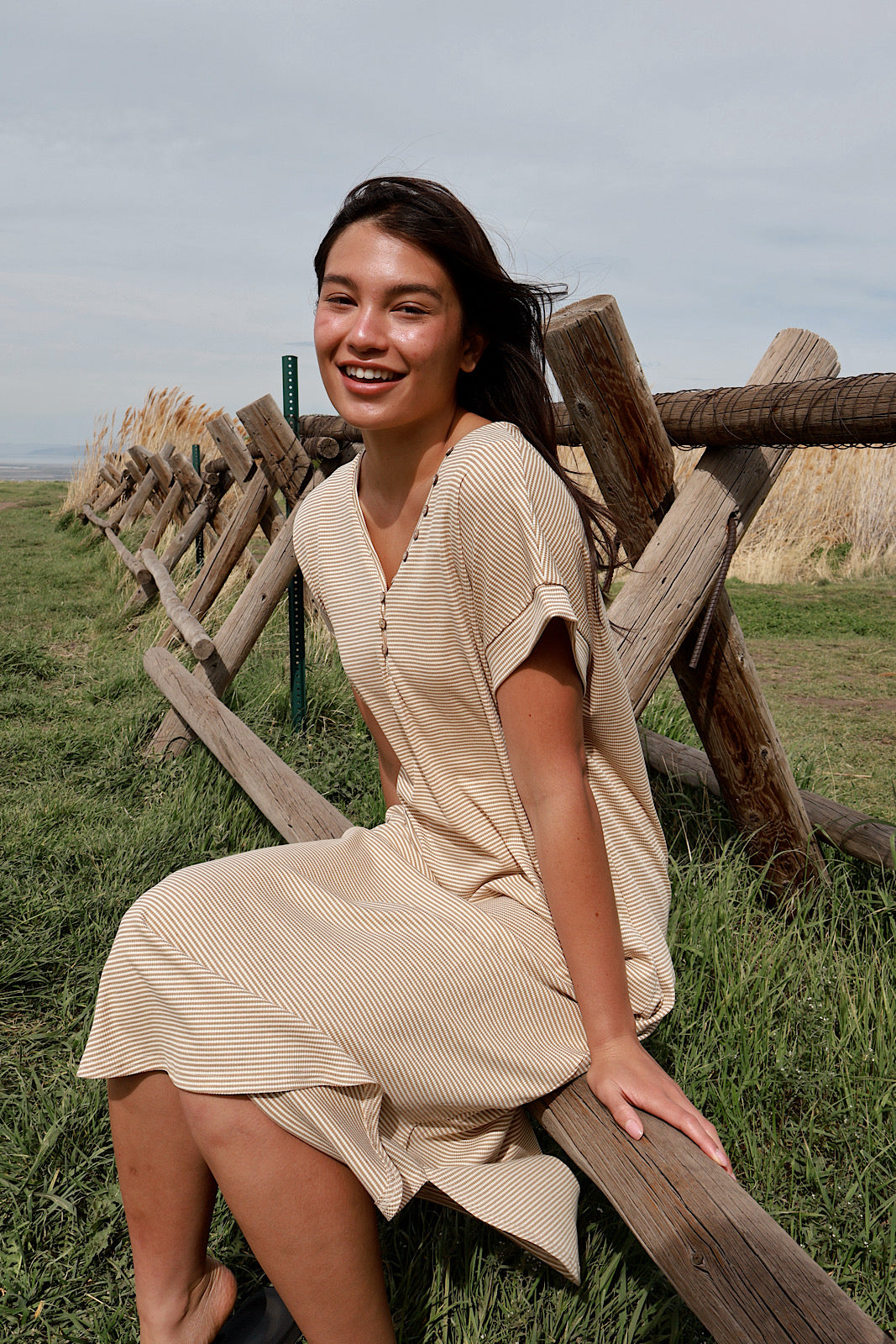 Shae Ribbed T-Shirt Dress in Camel Main image