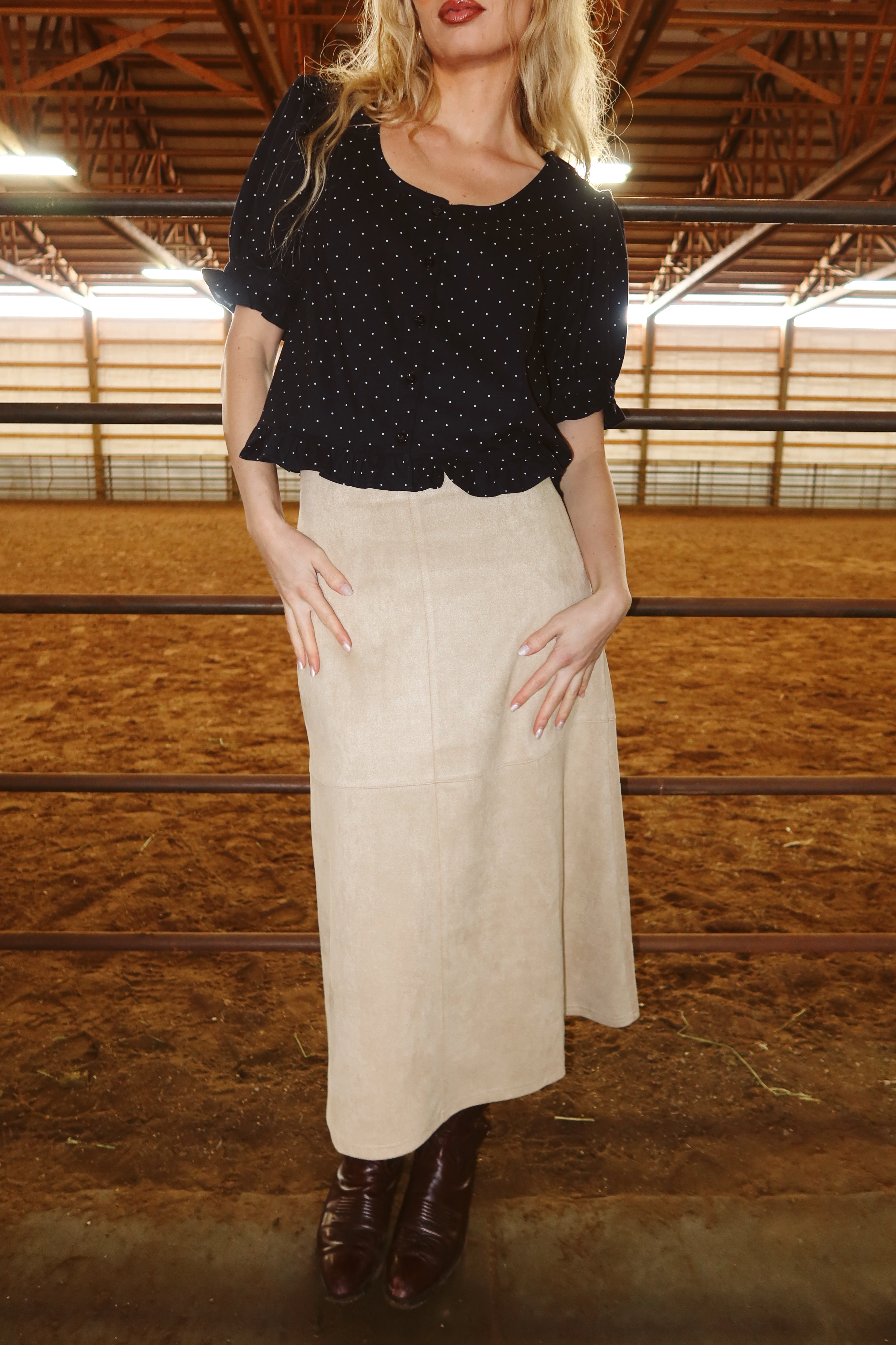 FINAL SALE - Zella Suede A-Line Skirt in Natural