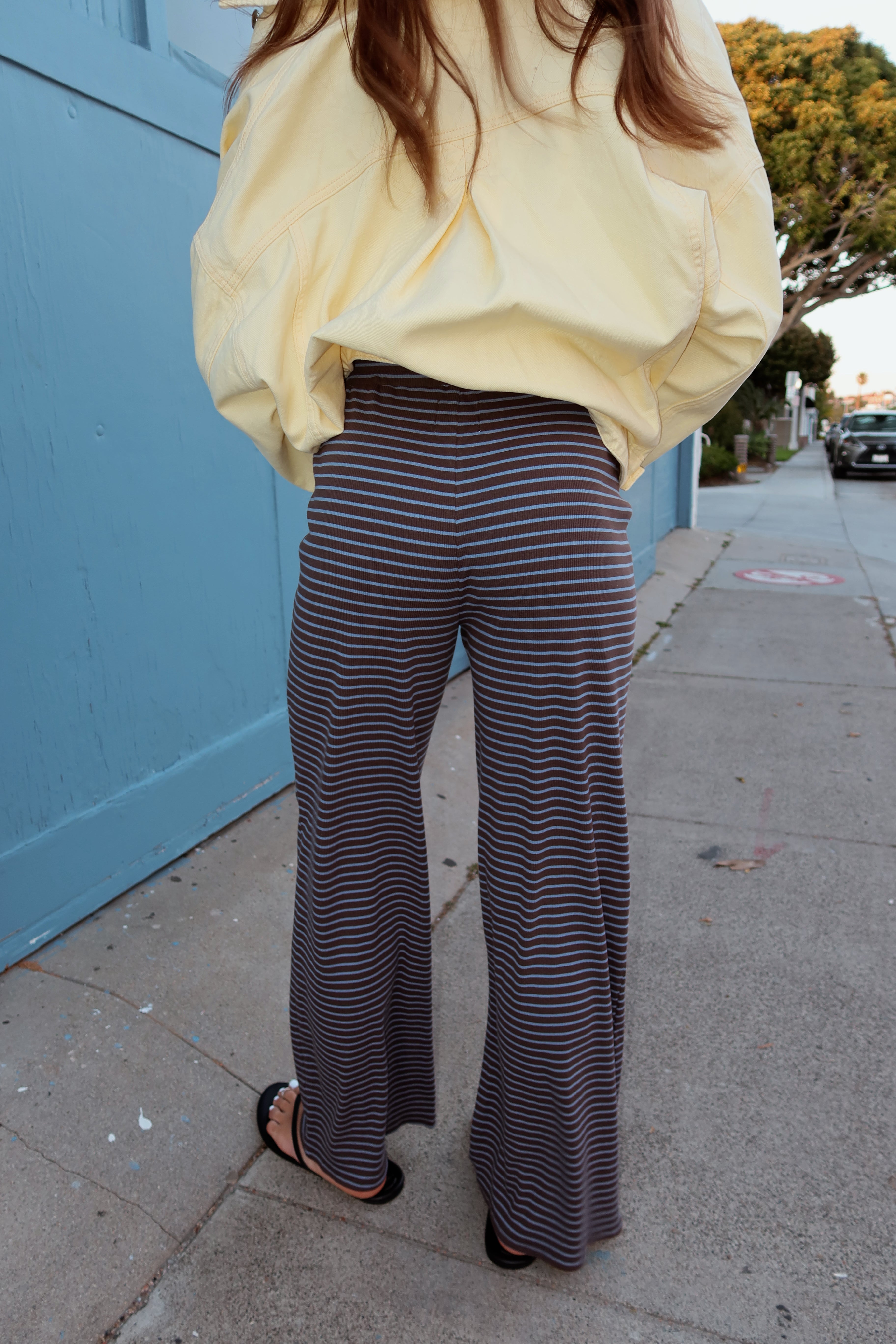 Gigi Pinstripe Pants in Brown/Blue Pinstripe