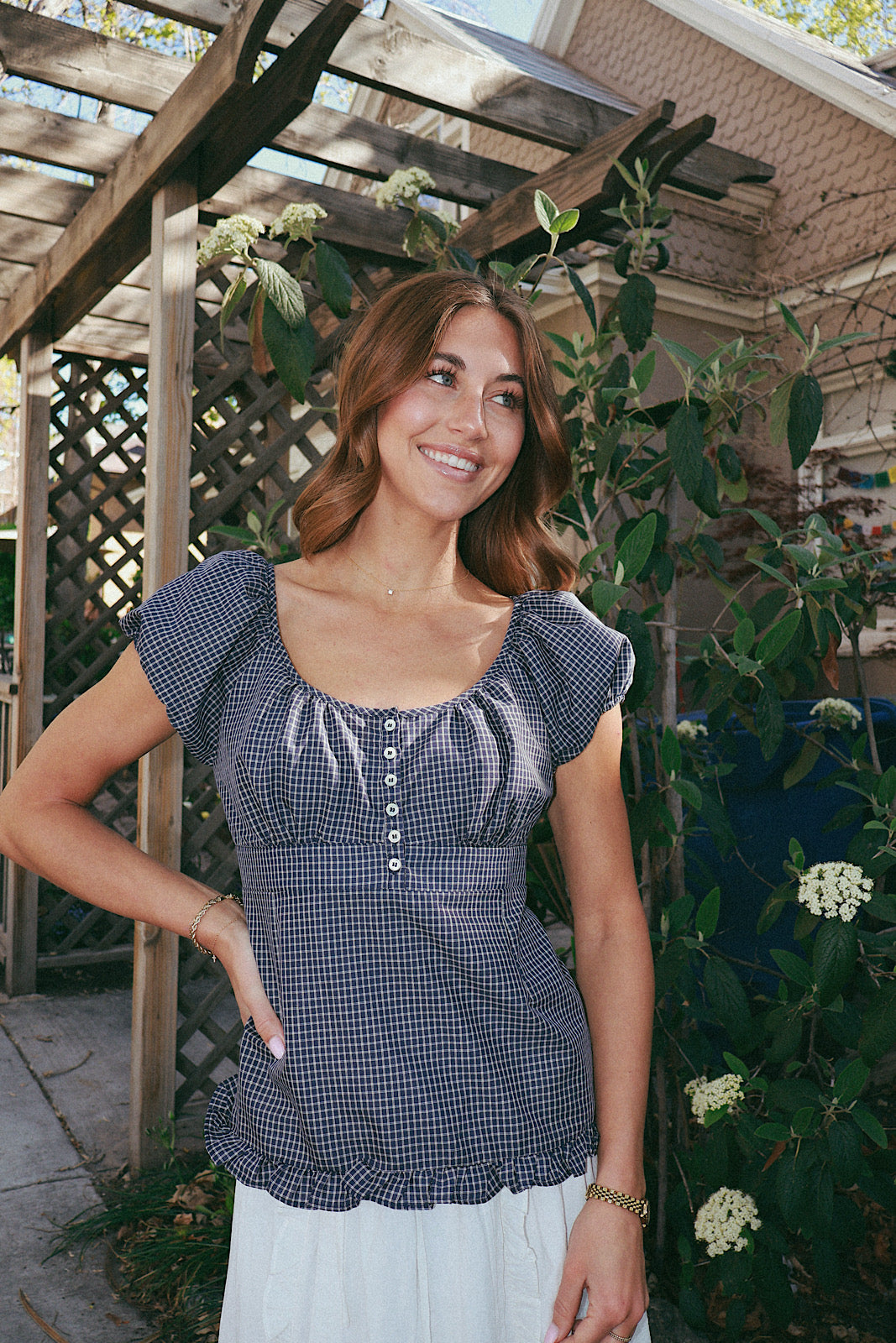 Ellen Plaid Top in Navy Main image