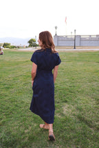Liv Eyelet Dress in Navy