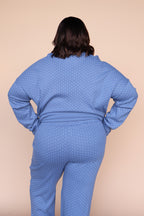 Blaire Polka Dot Pointelle Top in Dusty Blue