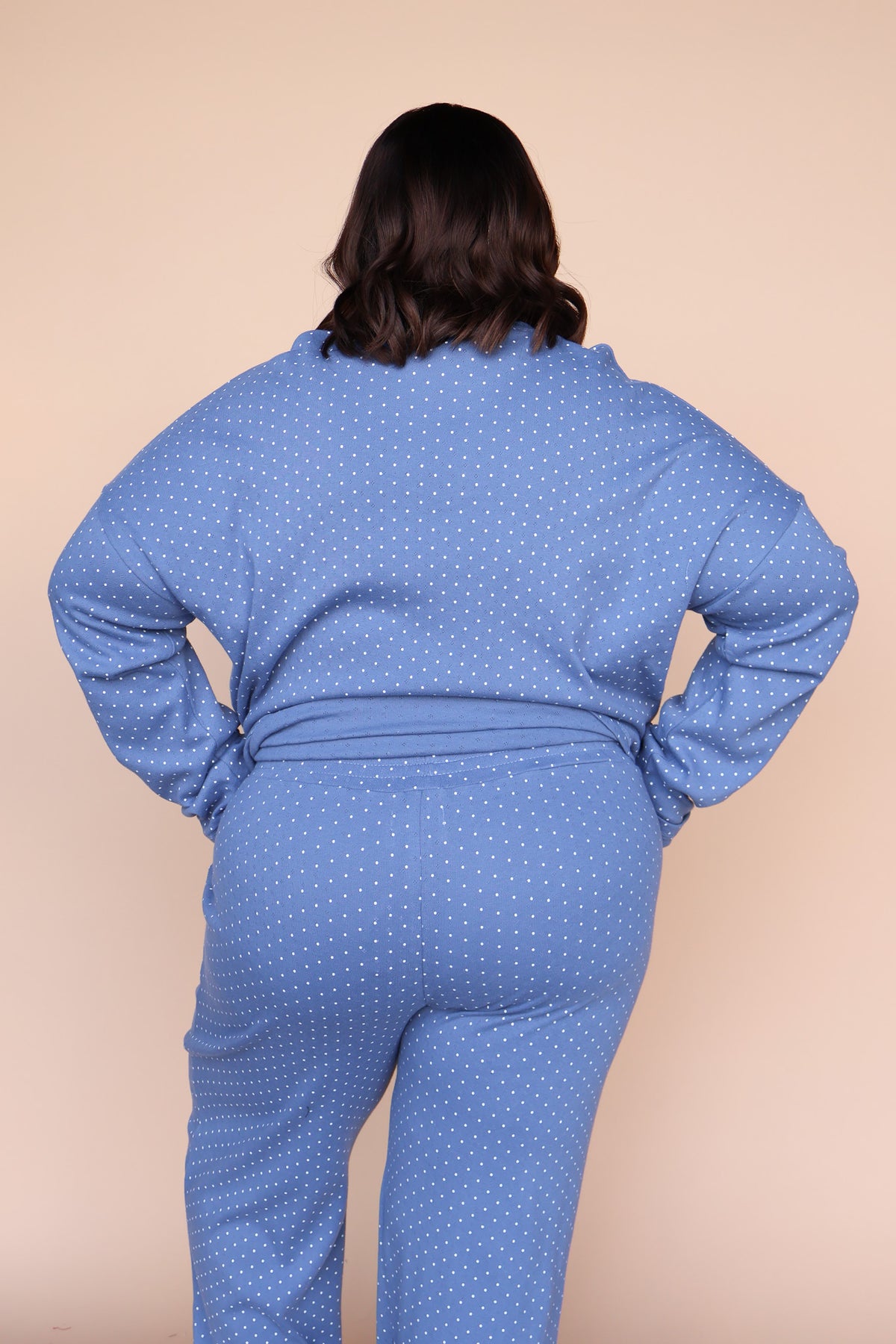 Blaire Polka Dot Pointelle Top in Dusty Blue