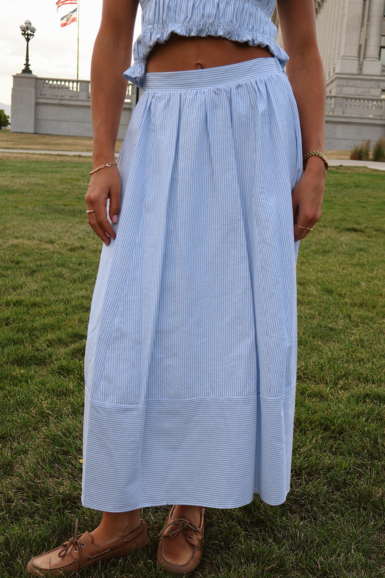 Sandie Pinstripe Skirt in Blue
