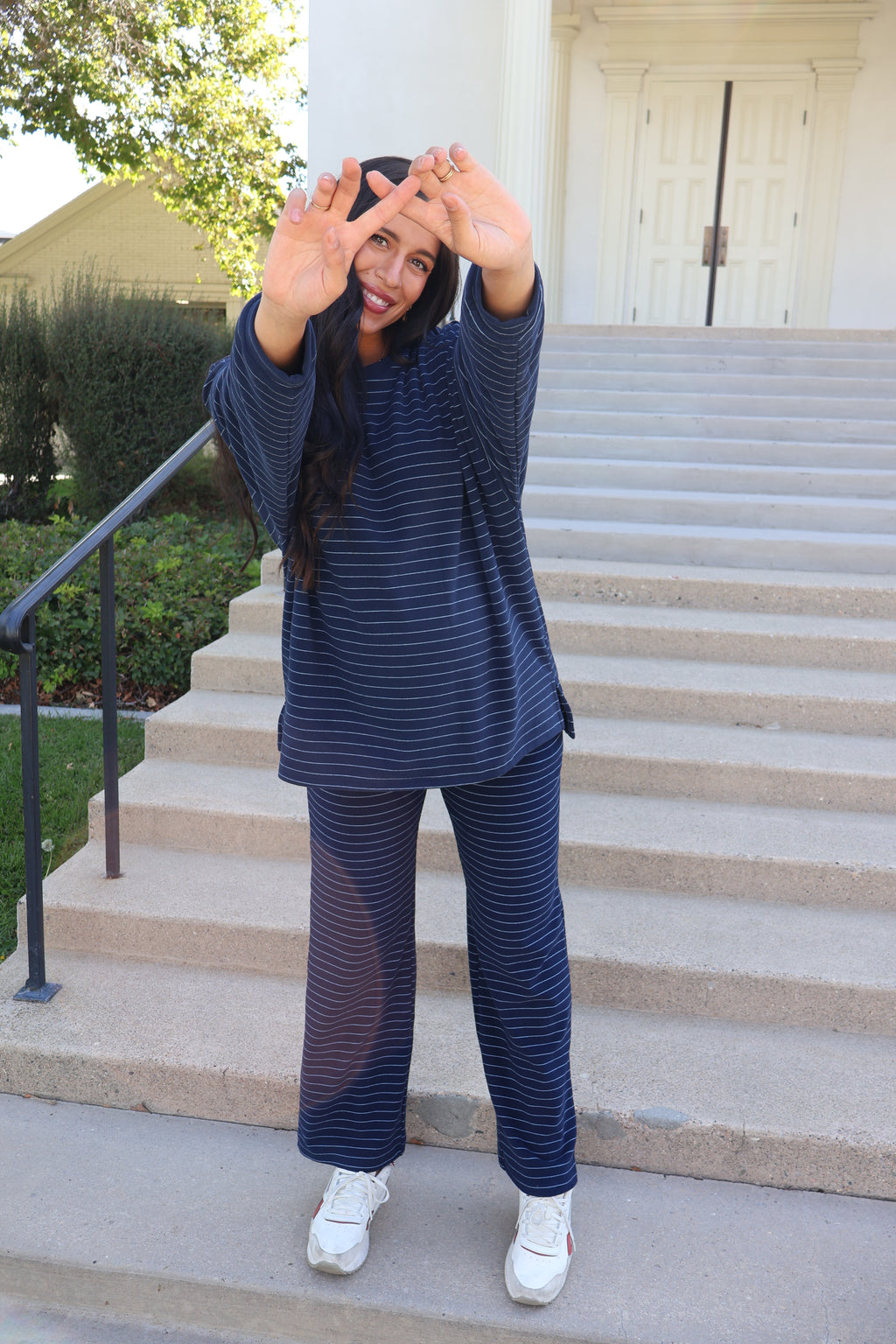 Porter Pinstripe Fleece Pants in Navy