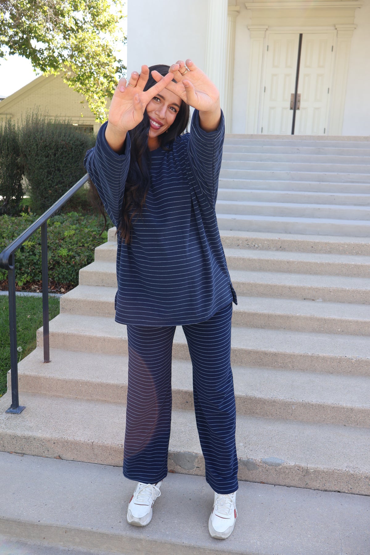 Porter Pinstripe Fleece Pants in Navy