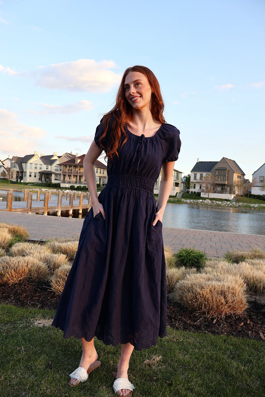 Nellie Embroidered Midi in Navy
