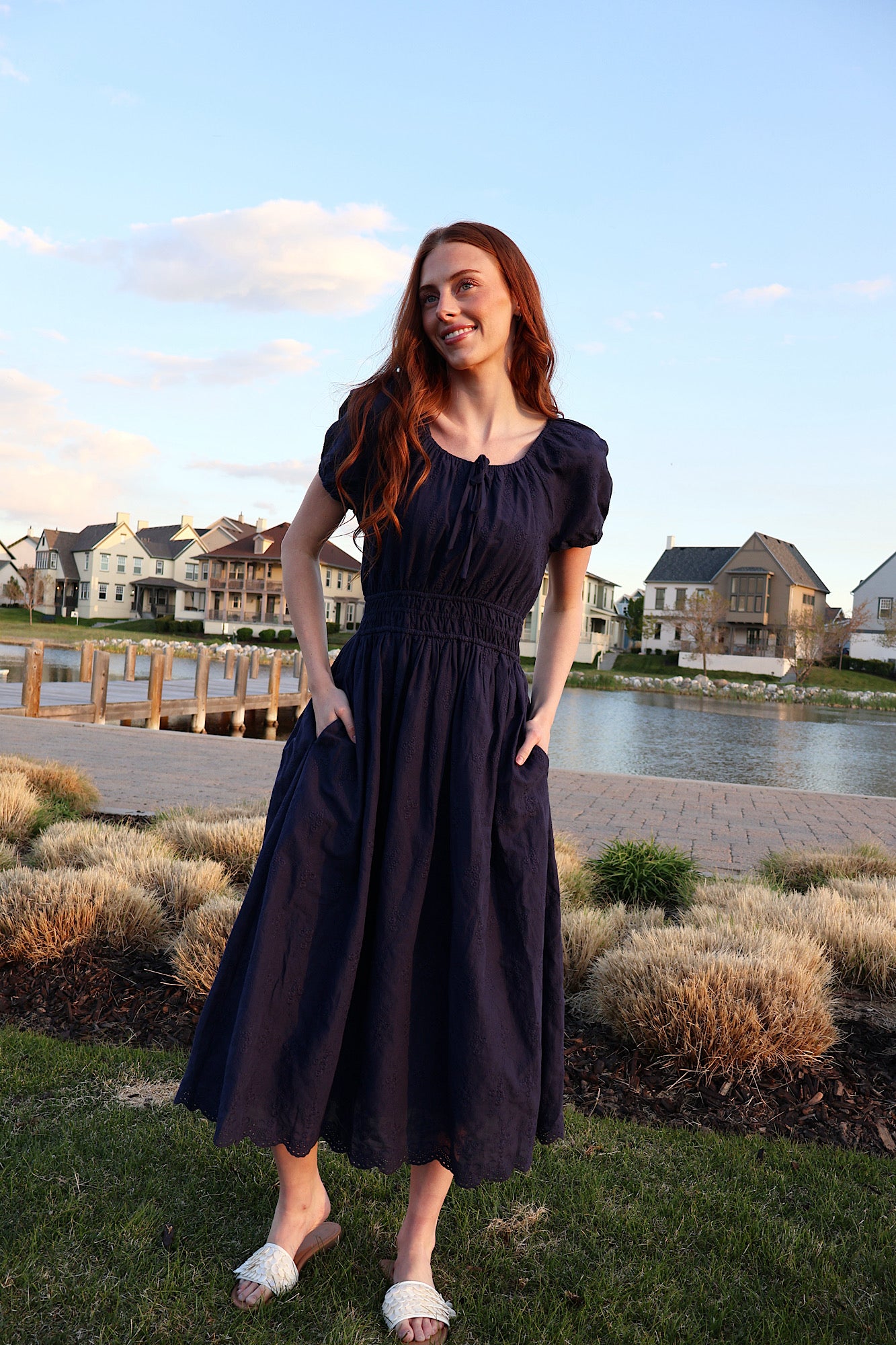 Nellie Embroidered Midi in Navy