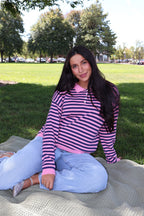 Knit Stripe Polo in Pink