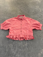 FINAL SALE - FLAWED Bailey Pinstripe Top in Coral - Small