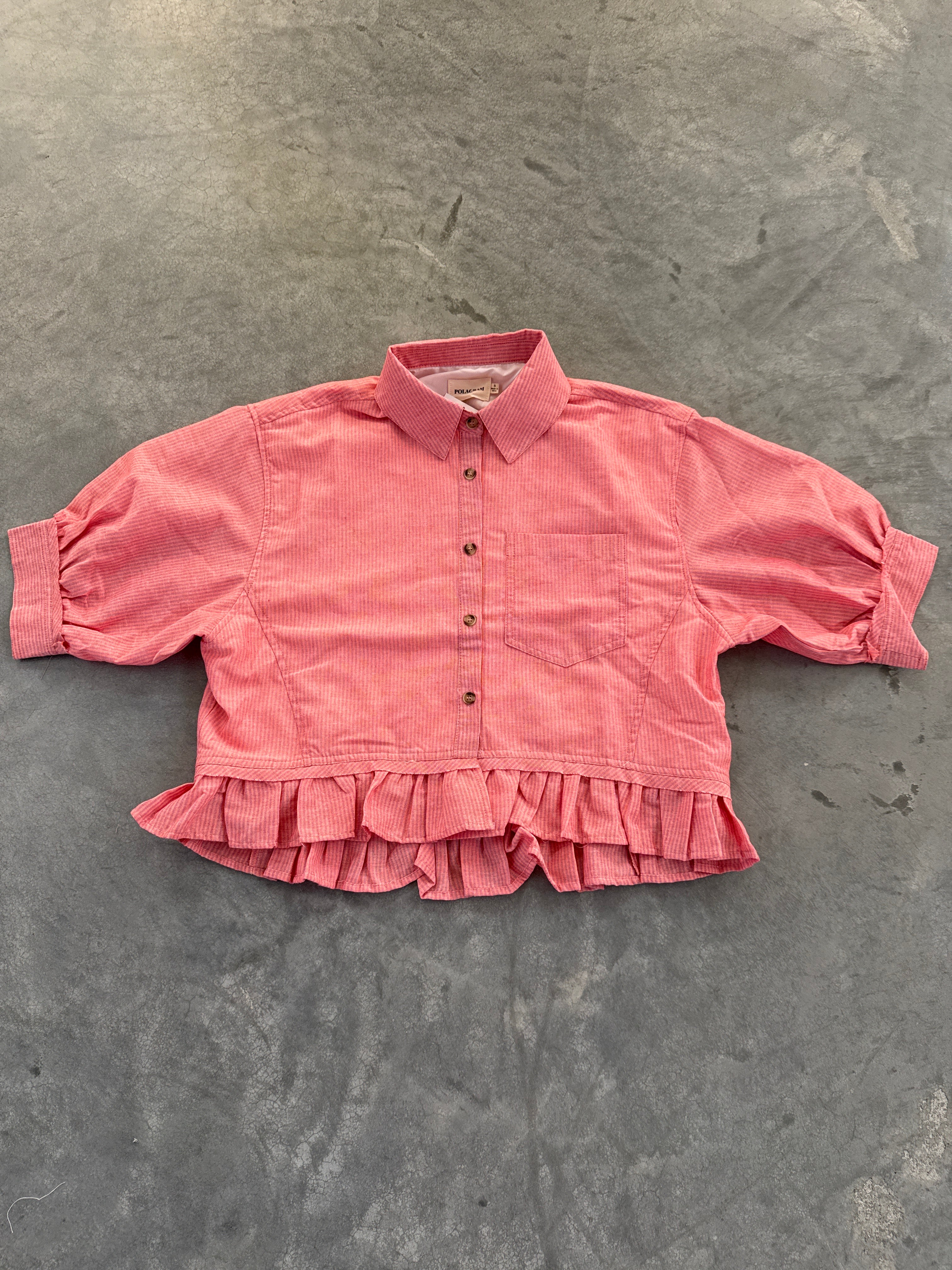 FINAL SALE - FLAWED Bailey Pinstripe Top in Coral - Small