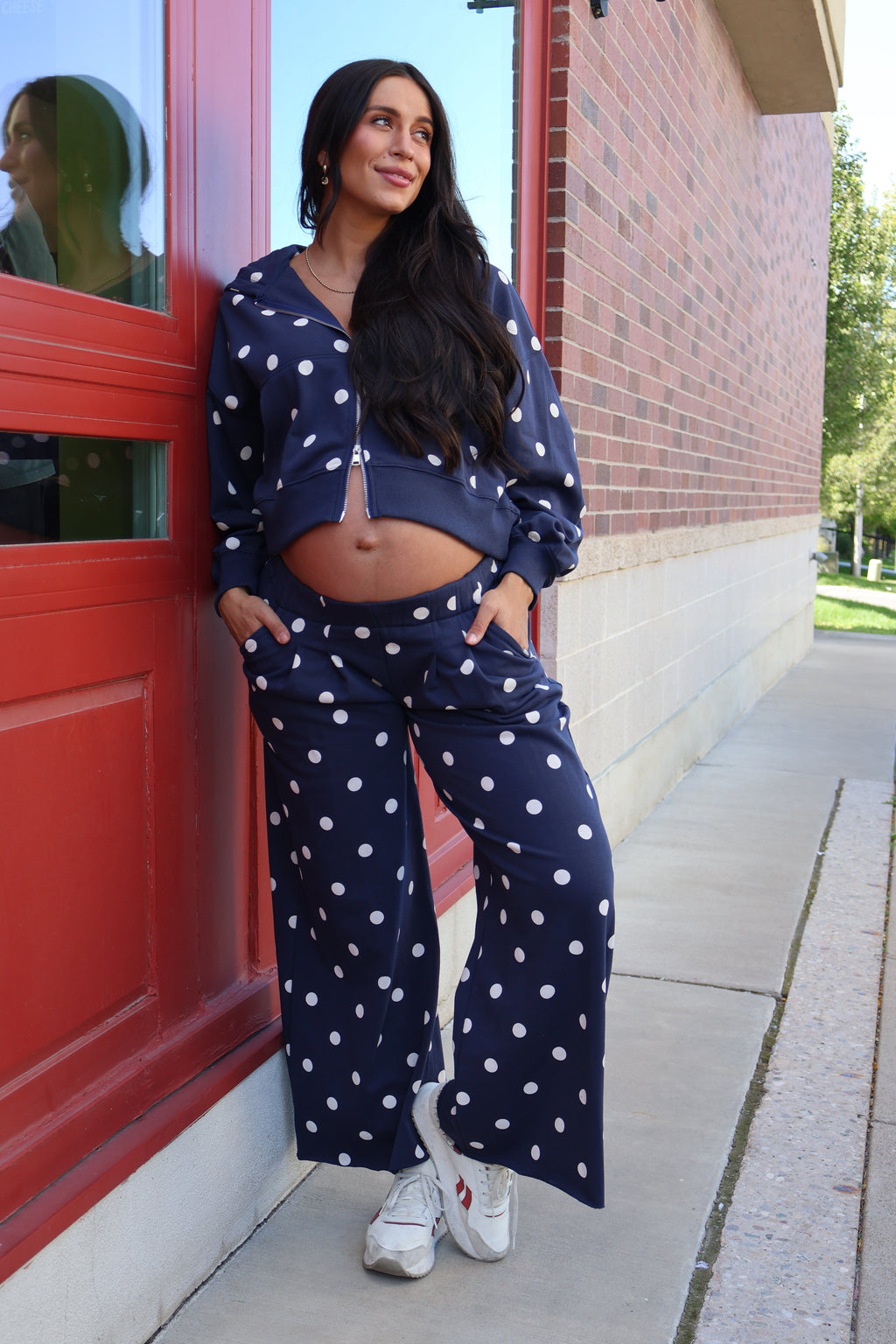 Polka Dot Zip Up Hoodie In Navy