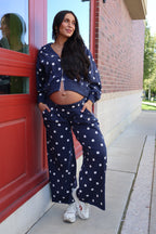Polka Dot Zip Up Hoodie In Navy