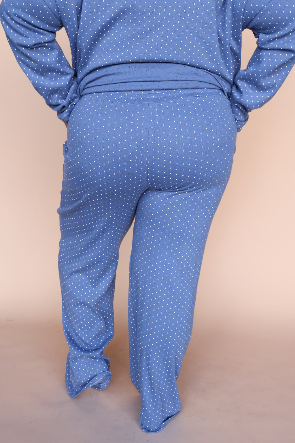 Blaire Polka Dot Pointelle Pants in Dusty Blue