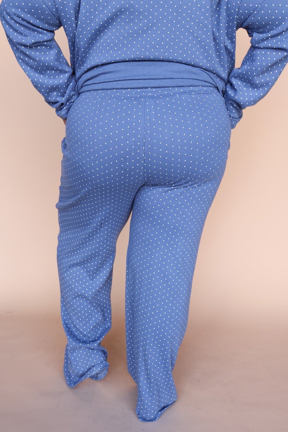 Blaire Polka Dot Pointelle Pants in Dusty Blue