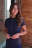 Cotton Knit Scallop Top in Navy
