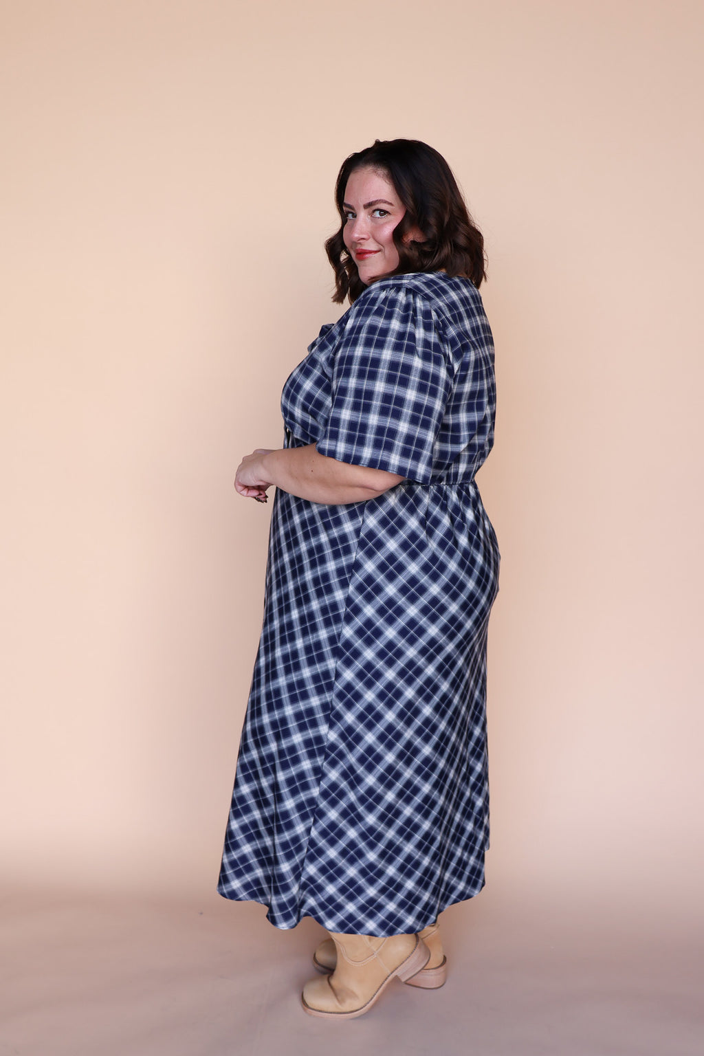 Highland Honey Plaid Midi Dress