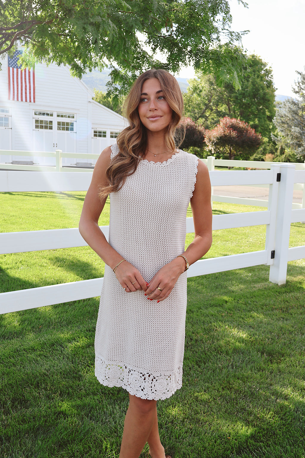 Tera Crochet Dress in Natural