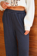 Stripe Ribbed Lounge Pants in Navy