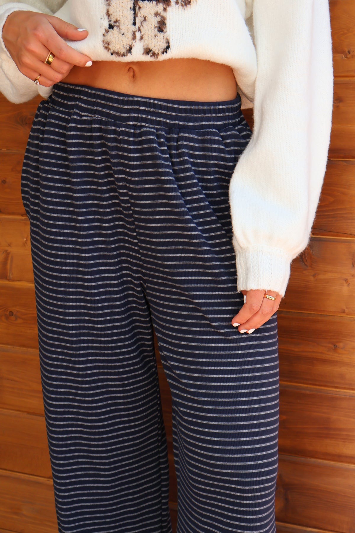 Stripe Ribbed Lounge Pants in Navy