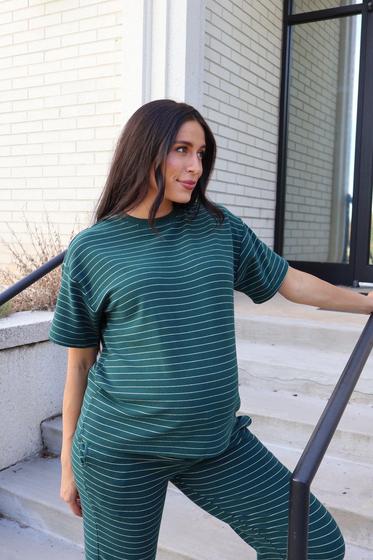 Porter Pinstripe Fleece Tee in Green
