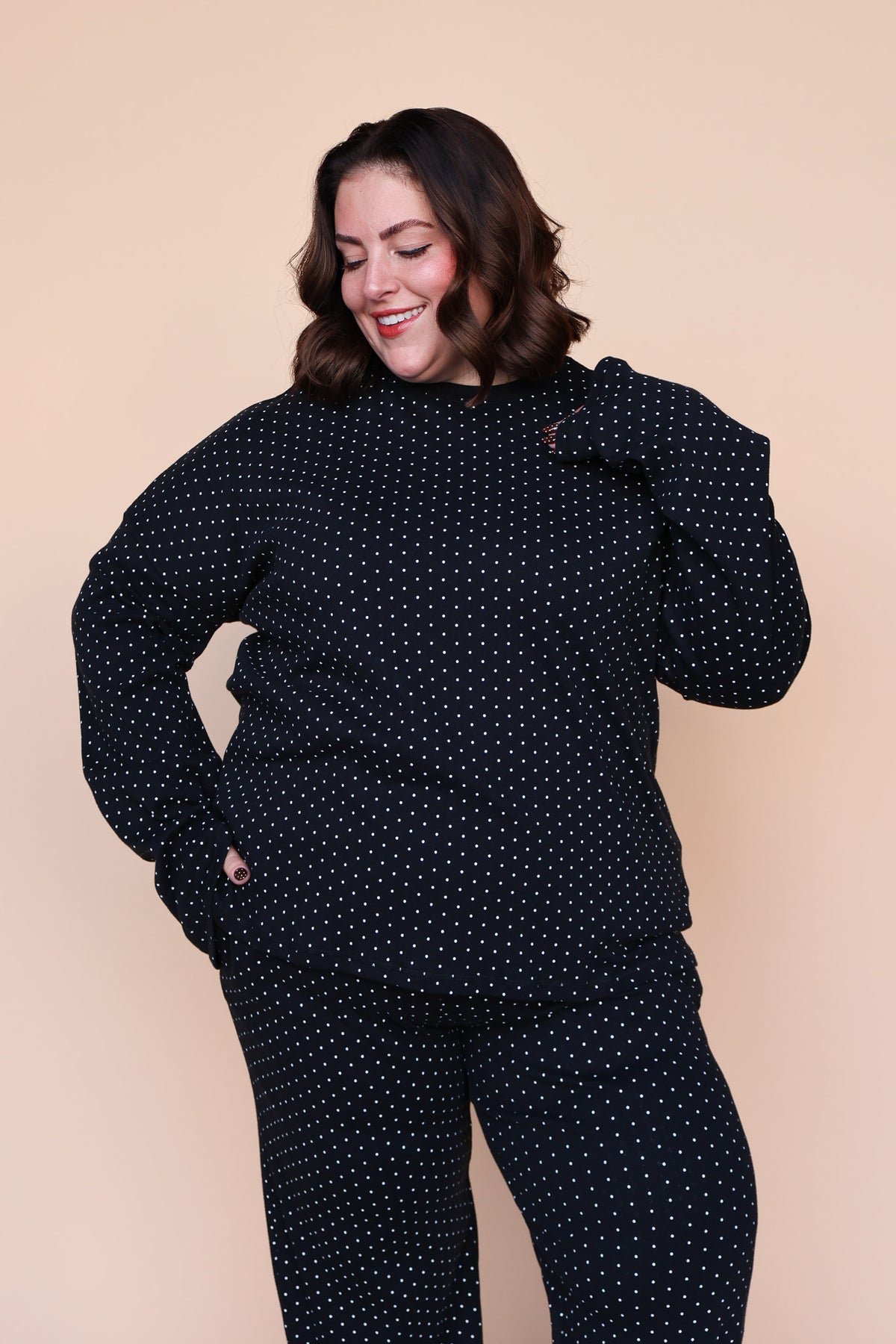 Blaire Polka Dot Pointelle Top in Black