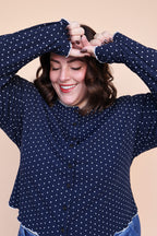 Darcy Dot Button Up Top in Navy