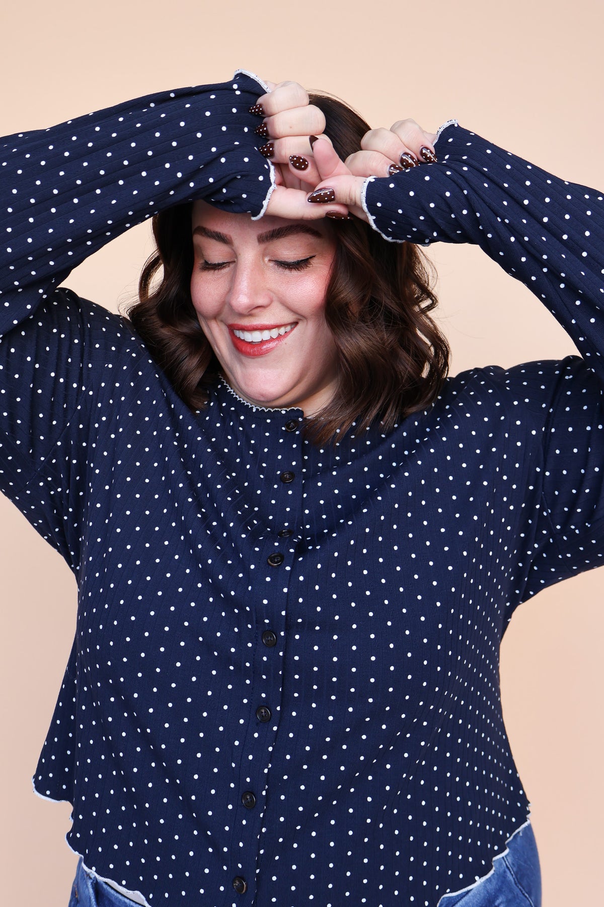 Darcy Dot Button Up Top in Navy